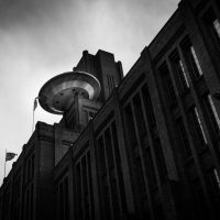 Dramatic monochrome shot of a modern building in Utrecht, Netherlands.